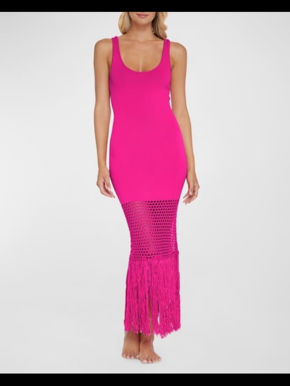 PQ Claudia Women’s Hot Pink Fringe Swim Cover Maxi Dress